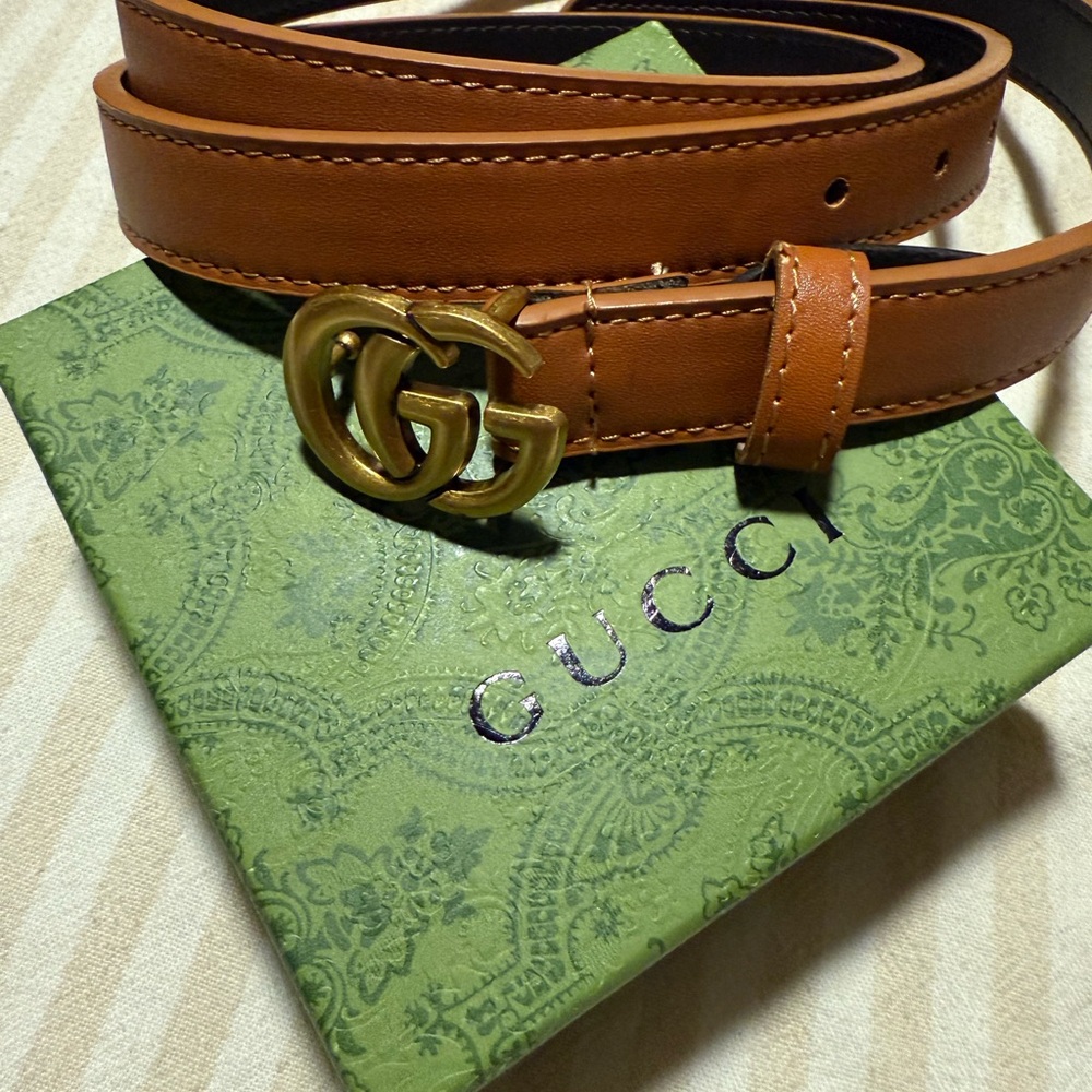Tan Leather GG Belt with Gold Buckle